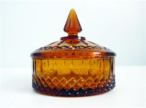 Vintage Candy Dish Dark Amber Candy Jar With Lid Brown Glass Candy Dish Vintage Glass Jar