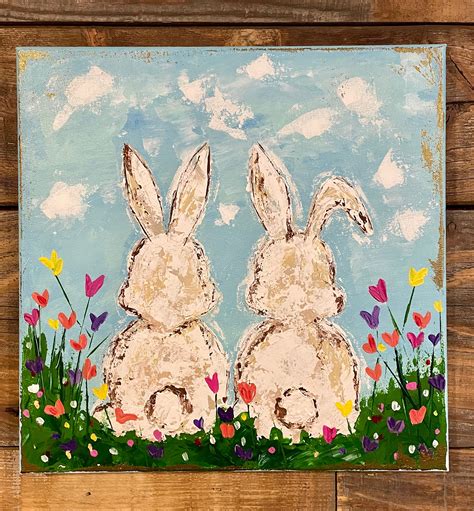 Easter Bunnies In Spring Painting Free Shipping Etsy