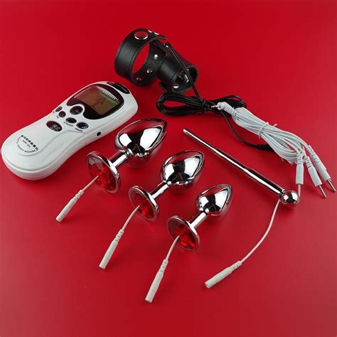 Electrosex Stimulation Sex Kit Sml Metal Anal Plug Stainless Steel Urethral Sound Pvc Leather