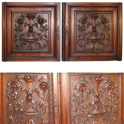 Pair Antique Victorian 25x25 Carved Wood Architectural Furniture Door