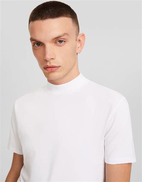 short sleeve high neck t shirt men bershka