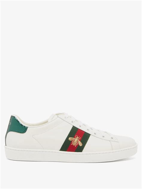 White Ace Bee Embroidered Low Top Leather Trainers Gucci
