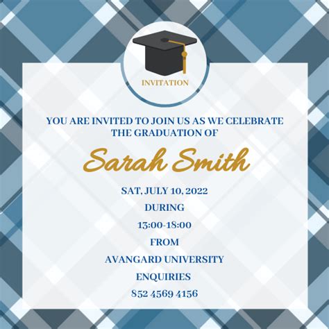 Blue Graduation Ceremony Invitation Convite Template