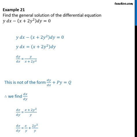 Example 21 Find General Solution Ydx X 2y2dy 0