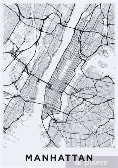 Sticker Light Manhattan New York Map Road Map Of Manhattan Nyc
