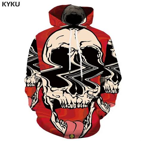 Kyku Skull Hoodies Men Sweatshirt 3d Metal Print Hoodie Punk Clothes