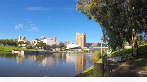 4k Adelaide Riverbank City Skyline From Across The Torrens River