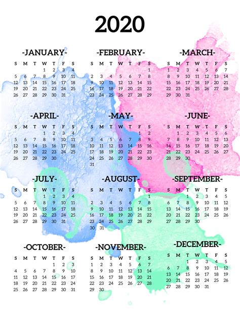 Calendar 2020 At A Glance Month Calendar Printable
