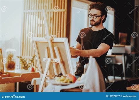 Portrait Of Guy Painting On Easel Still Life Stock Image Image Of