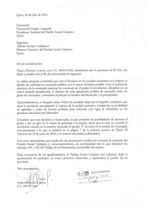 Pdf Carta De Desafiliación Asambleísta Franco Romero Dokumentips