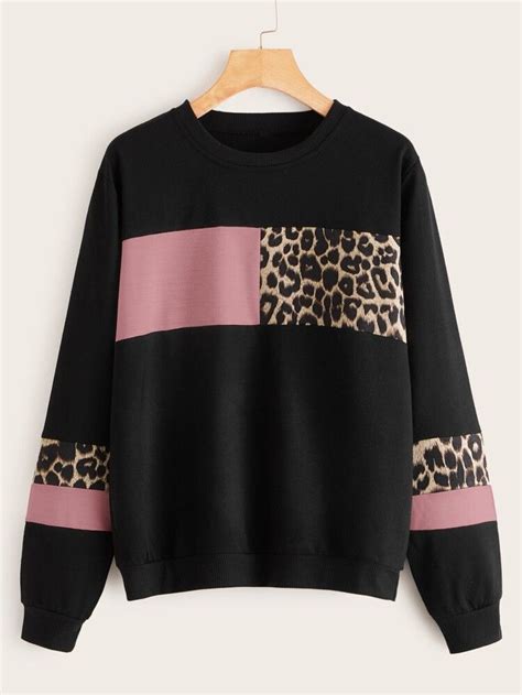 Contrast Leopard Panel Round Neck Sweatshirt For Sale Australia New