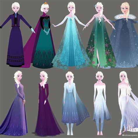 Disney And Animation Addicts On Instagram “all Of Adult Elsas Dresses In Frozen 🤩 Which Is Your