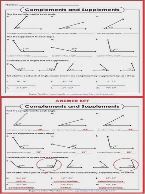Complementary And Supplementary Angles Worksheet Martin Lindelof
