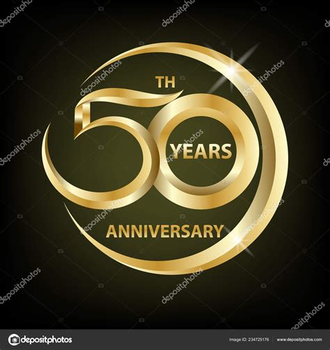 Golden 50th Anniversary Sign Logo Gold Celebration Symbol Stock Photo