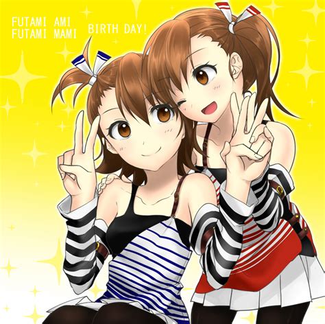 Brunette Twins Two Women Anime Anime Girls The Idolmster Futami Ami Futami Mami Long