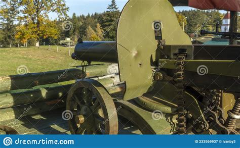Close Up View Of The Ancient Machine Gun System Of Old Maxim Russian