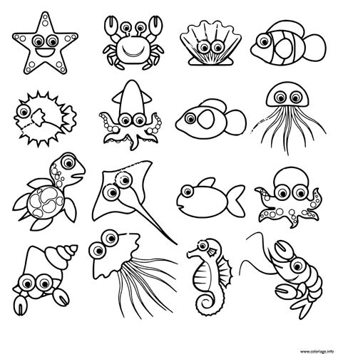 Coloriage Les Petits Animaux Marins Pour Enfants Kawaii Dessin Animaux