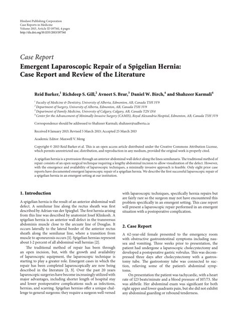Pdf Emergent Laparoscopic Repair Of A Spigelian Hernia Case Report