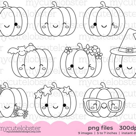 Cute Halloween Pumpkins Digital Stamps Pumpkin Line Art Etsy