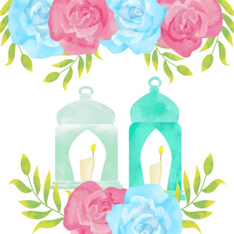 Ramadan Lantern Png Image Watercolor Ramadan Moon With Rose Flowers