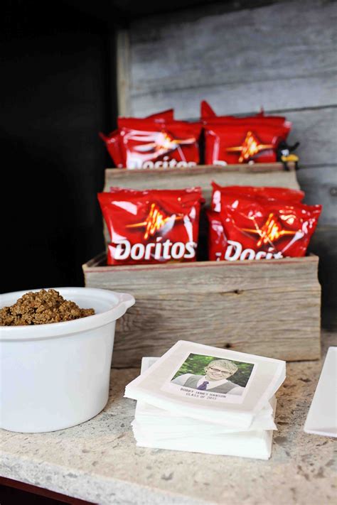 A taco bar is perfect for family gatherings, graduation parties, and birthday parties. All Star Graduation Party Ideas - Taco Bar with personalized napkins | Graduation party foods ...