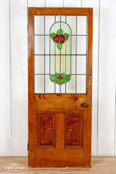 pine floral red green stained glass door
