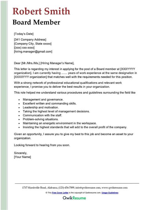 Board Member Cover Letter Examples Qwikresume