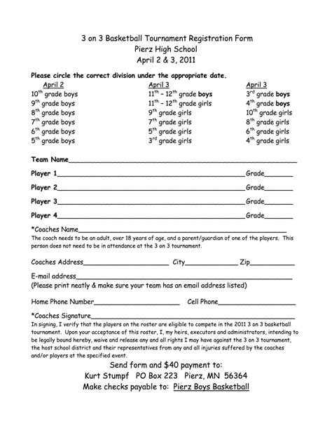 3 On 3 Basketball Registration Form Fill Online Printable Fillable