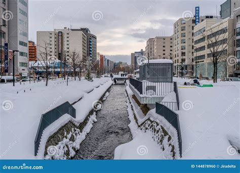 Sosei River In Winter Of Sapporo Hokkaido Japan Editorial Image