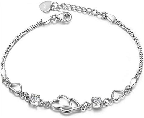 Qferw Pulsera De Plata De Ley 925 Circón Amor Corazón Pulsera