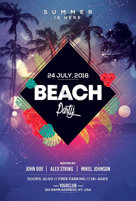 Beach Party Geometric Psd Flyer Template Party Design Poster Party