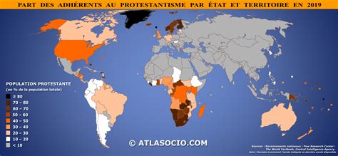 Carte du monde : protestantisme (nombre de protestants par État et