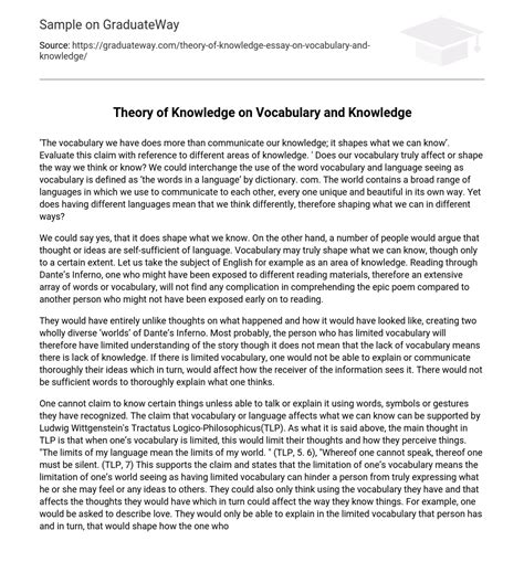 ⇉theory Of Knowledge On Vocabulary And Knowledge Essay Example
