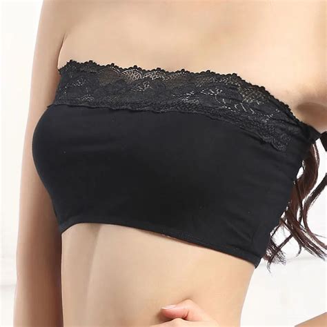 sexy women strapless underwear solid wrapped chest strapless chest pad lace tube top embroidery