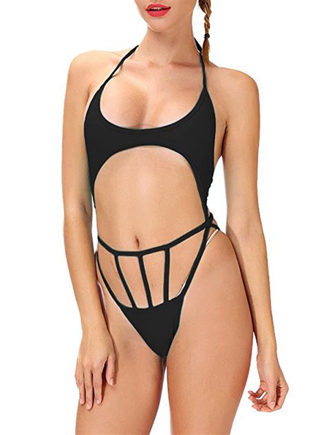 Womens One Piece Swimsuit Sexy Halter Criss Cross Bandage Bathing Sui Rivierage
