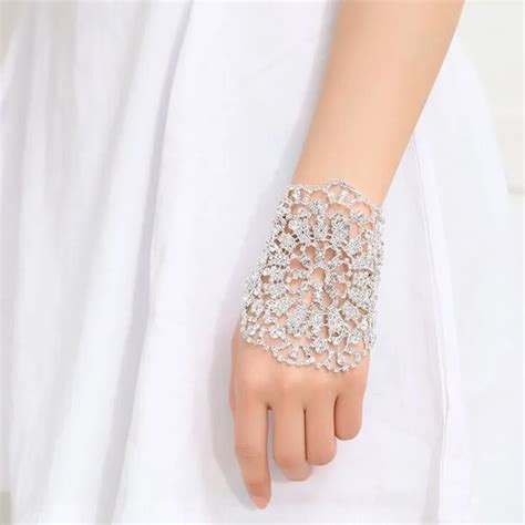 Wedding Rhinestones Arm Hand Cuff Prong Bracelet Fashion Jewelry