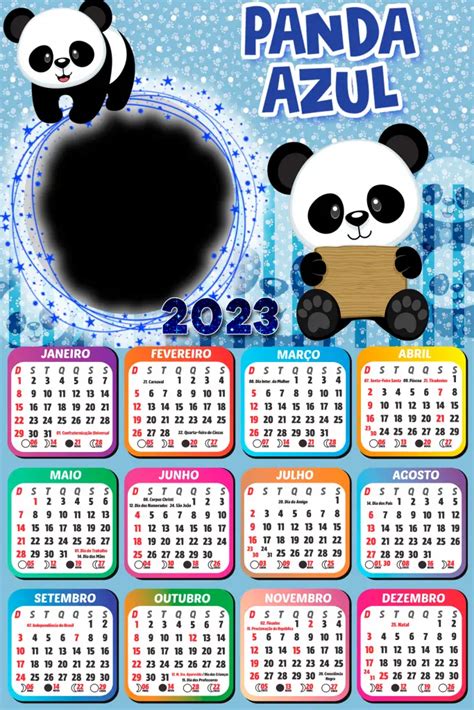 Moldura Png Para Colar Foto Calendário 2023 Panda Azul Imagem Legal