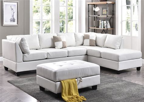 White Faux Leather Sectional Sands Furniture Gallery