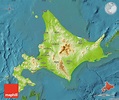 Physical Map of Hokkaido, satellite outside