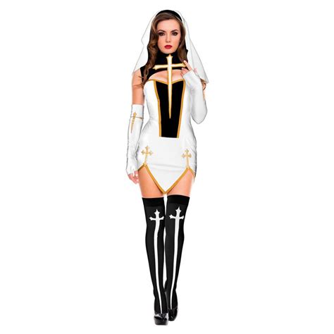 White Virgin Mary Cosplay Fancy Dress Halloween Monasticism Uniform