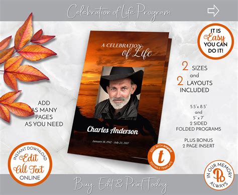 Horses at Sunset Funeral Program Obituary Template - Etsy | Funeral