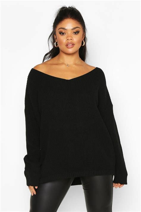 Plus Oversized V Neck Sweater Boohoo Curvy Sweater Oversized Black