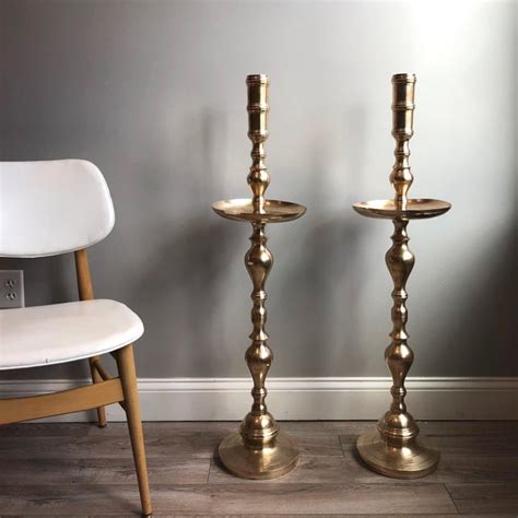 Tall Vintage Brass Pillar Altarfloor Candle Holders A Pair Chairish