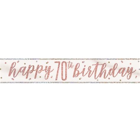 Rose Gold Holographic 70th Birthday Foil Banner Decoration