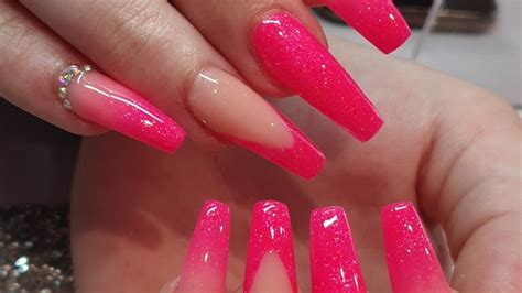 Neon Pink Acrylic Ombre Nails Using Glitterbels Chit Chat Video Youtube