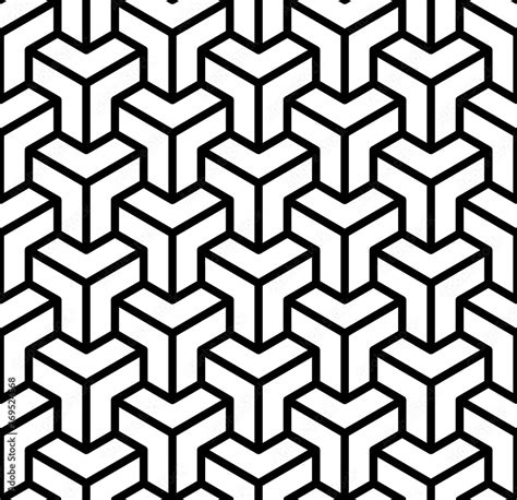 Abstract 3d Cubes Geometric Seamless Pattern In Black And White Vector