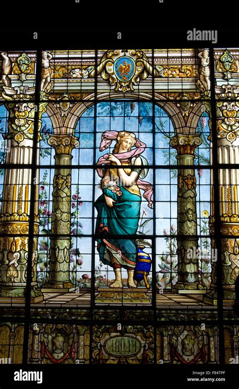 Stained Glass Windows Of Greek Goddesses In The Chapultepec Castle In Chapultepec Park Mexico