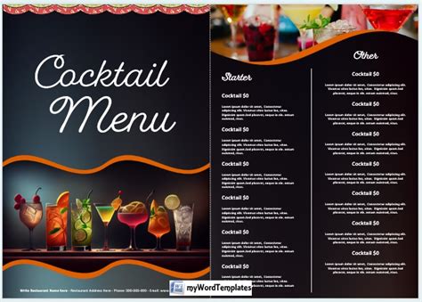 Free Cocktail Menu Template My Word Templates