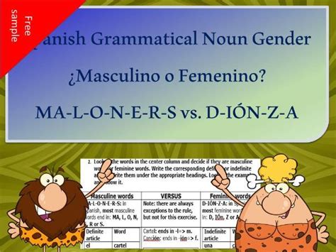 Spanish Grammatical Noun Gender ¿masculino O Femenino Teaching