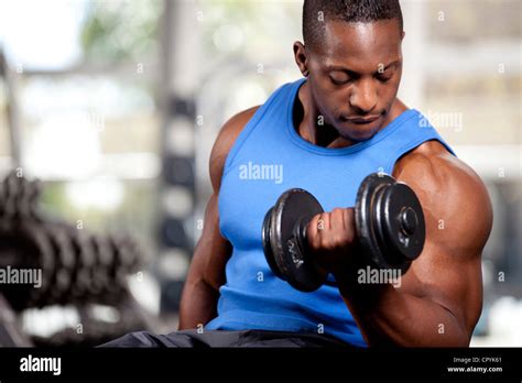 Young Muscular Black Man Lifting Weights In A Gym Stock Photo Alamy
